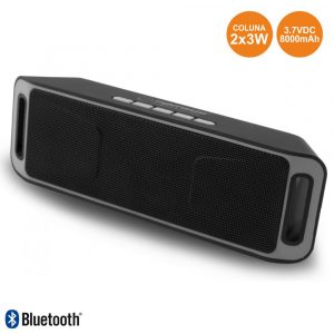 Coluna Bluetooth Portátil 2X3W USB/FM/SD Preto-CINZA