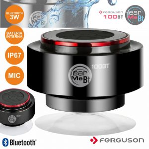 Coluna Bluetooth Portátil c/ Ventosa 3W Preto IP67 FERGUSON