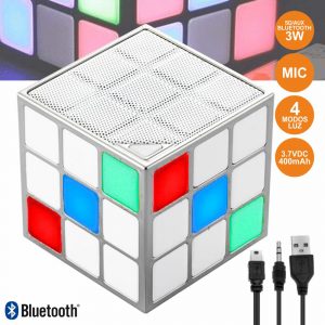 Coluna Bluetooth Cubo Mágico 3W LEDs RGB BT/SD/AUX/BAT