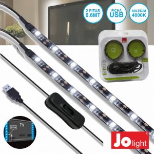 Fita LED p/ TV c/ USB 2X0.6M 60 LED/M Branco Natural JOLIGHT
