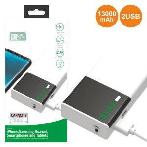 Powerbank 13000Ma c/ Ficha Micro 2Usb e Lcd Nível Carga
