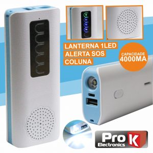 Powerbank 4000Ma c/ Coluna Bluetooth + Lanterna e Sos PROK