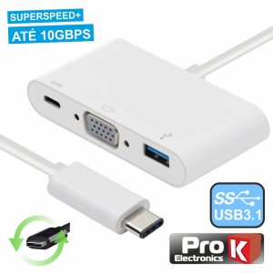 Adaptador Micro USB-C / VGA+ USB-A + Micro USB-C 3.0 PROK