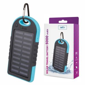 Powerbank 5000Ma c/ Painel Solar e 2 Usb Azul