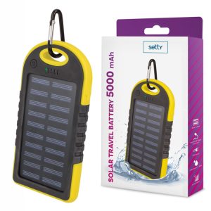 Powerbank 5000Ma c/ Painel Solar e 2 Usb Amarelo