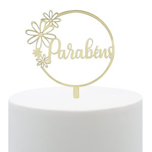 Topper Acrílico Ouro Flores Douradas