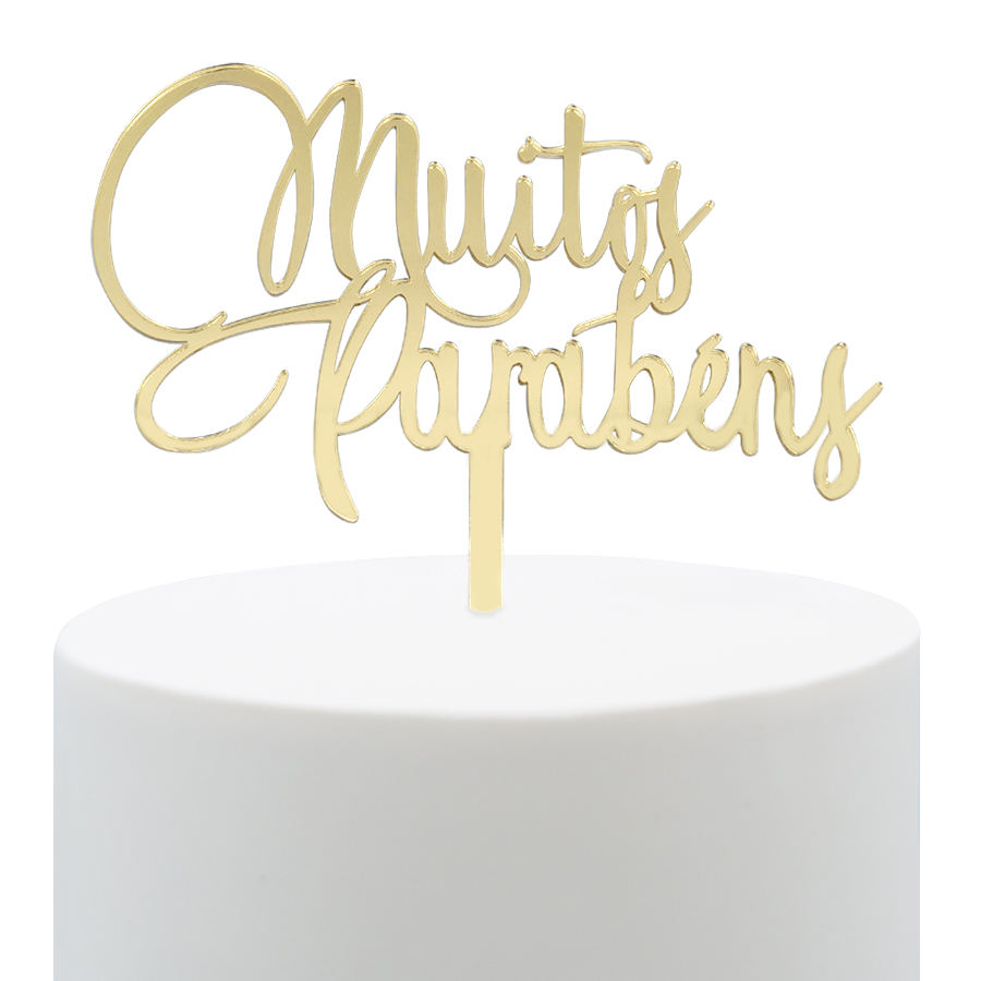 Topper Acrílico Ouro Muitos Parabéns